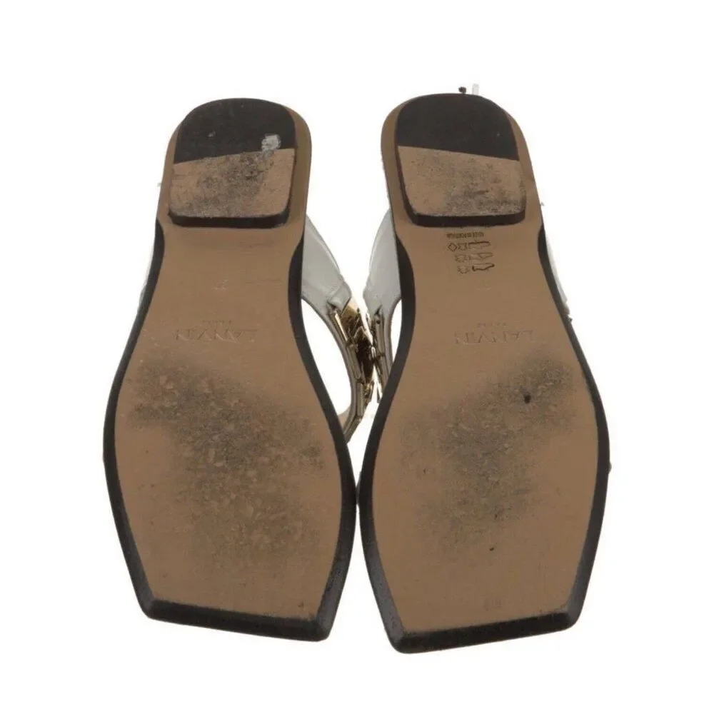 Lanvin White and Gold Leather Slide Sandals